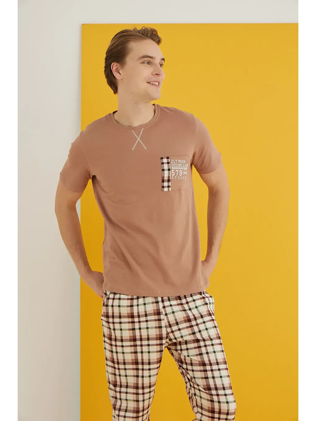 Kahverengi Penye Erkek Pijama Takım 7501-6