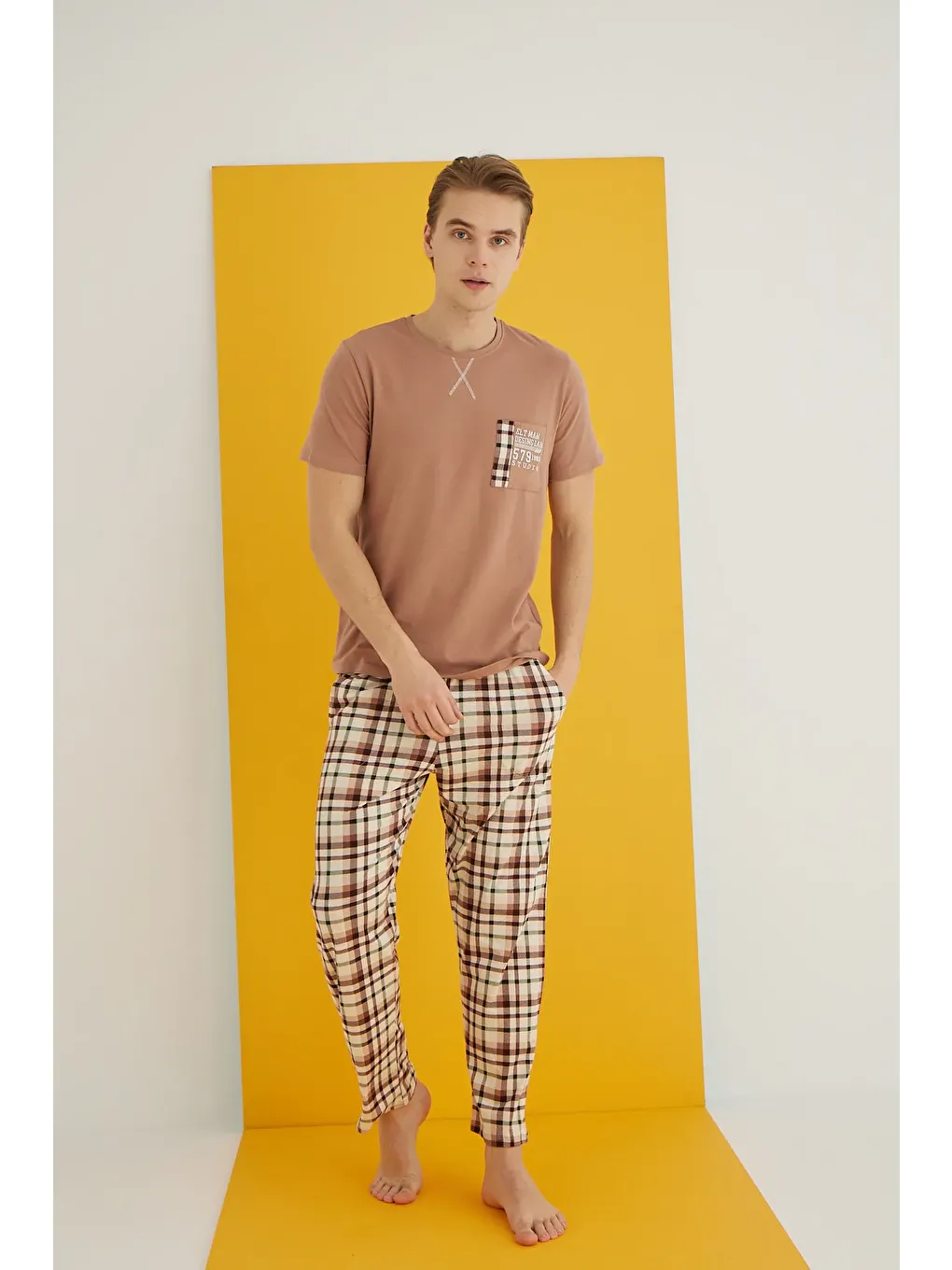 Kahverengi Penye Erkek Pijama Takım 7501-6-1