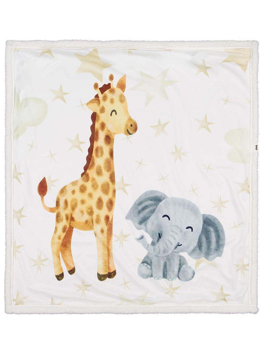 Baby Fil Zürafa Baskılı Battaniye ve Kundak - Ekru Standart-1
