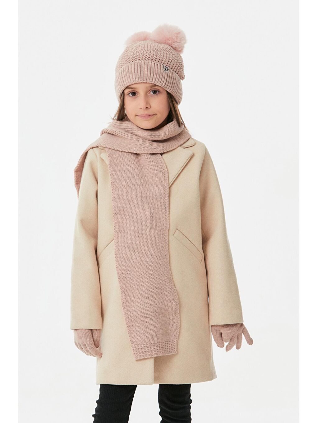 Pembe Basic Kız Çocuk Atkı Bere ve Eldiven Takımı