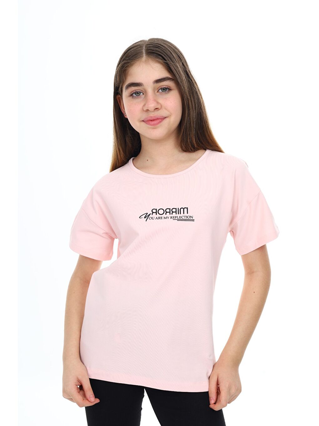 Pembe Kız Çocuk Baskılı Bisiklet Yaka Kısa Kollu Tişört