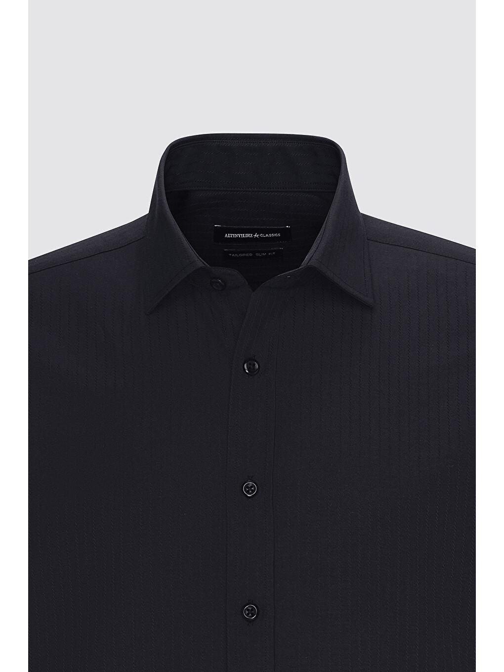 Erkek Siyah Pamuklu Slim Fit Dar Kesim Çizgili Klasik Yaka Gömlek-8