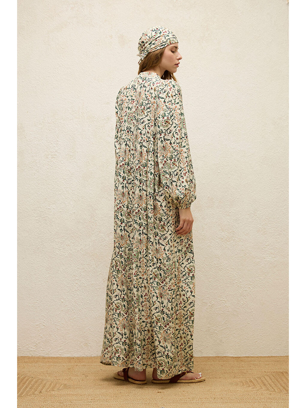 Ekru Viskon Balon Kol Elbise Ira-7