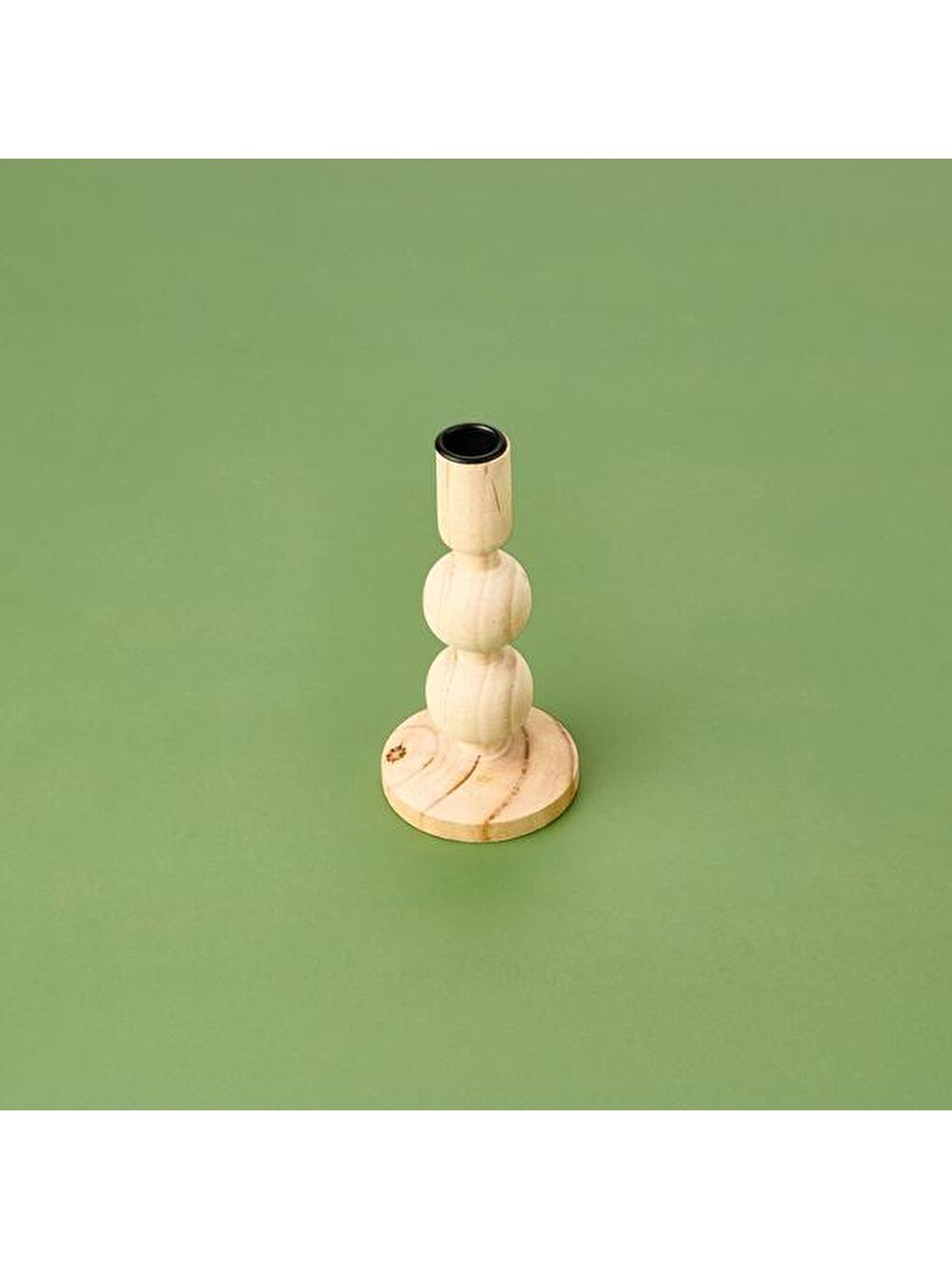 Ekru Konik Ahşap Şamdan - Krem - 9,5x9,5x17,5 cm-1