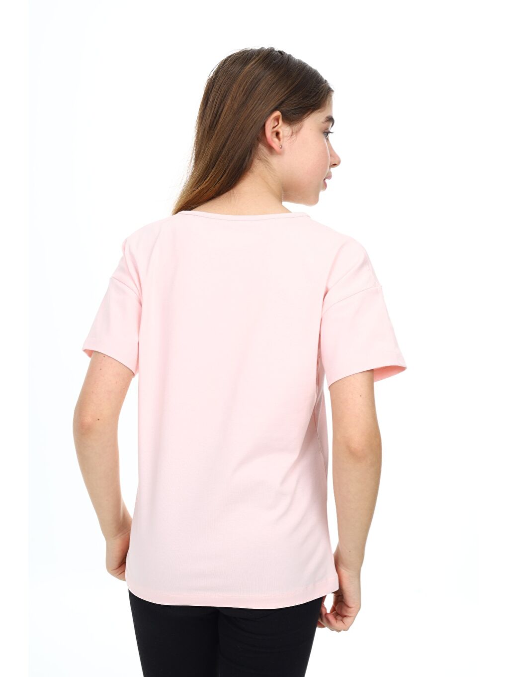 Pembe Kız Çocuk Baskılı Bisiklet Yaka Kısa Kollu Tişört-4