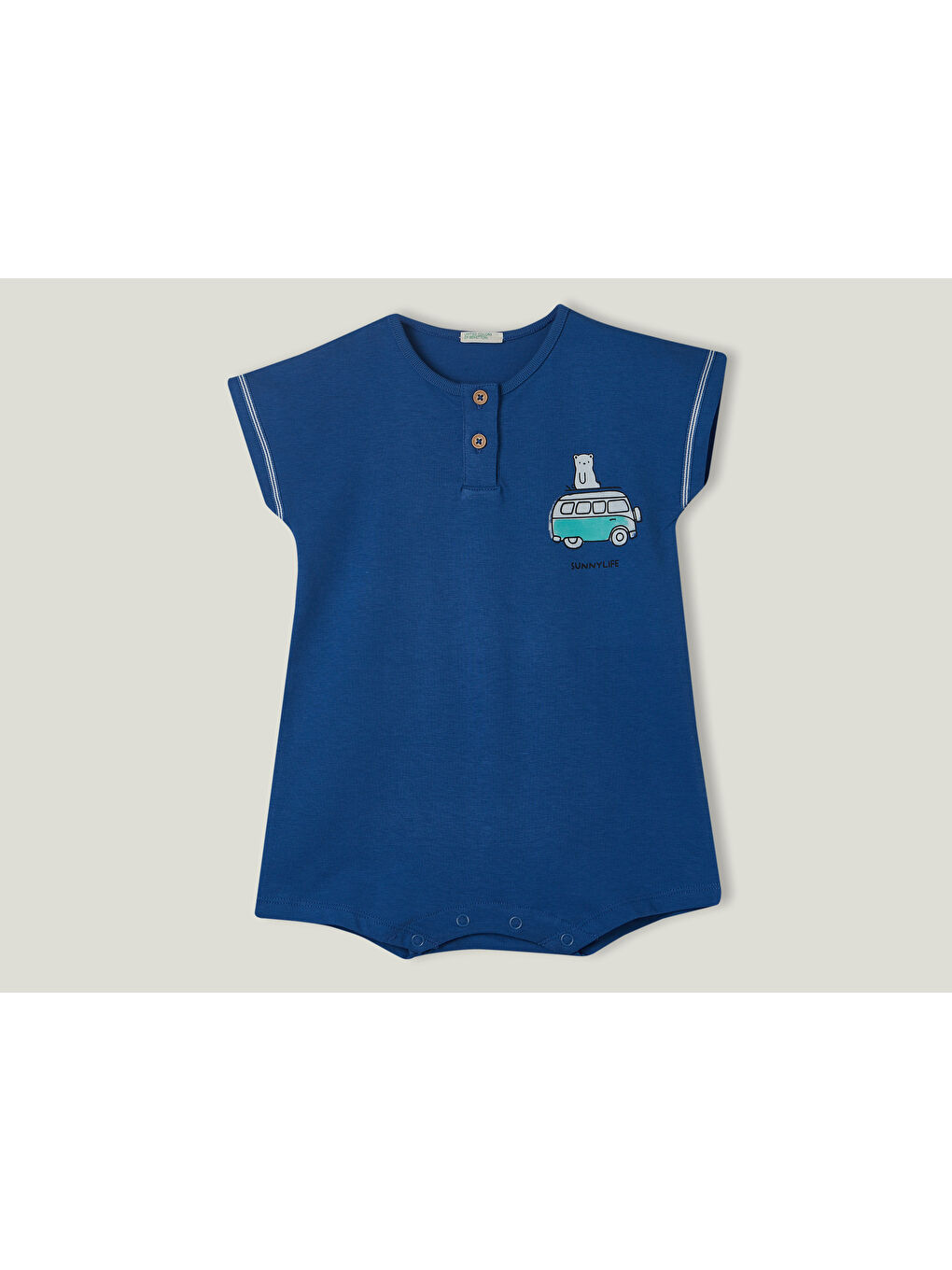 Erkek Bebek  Mavi Panda Patch İşlemeli Çıtçıtlı Tulum