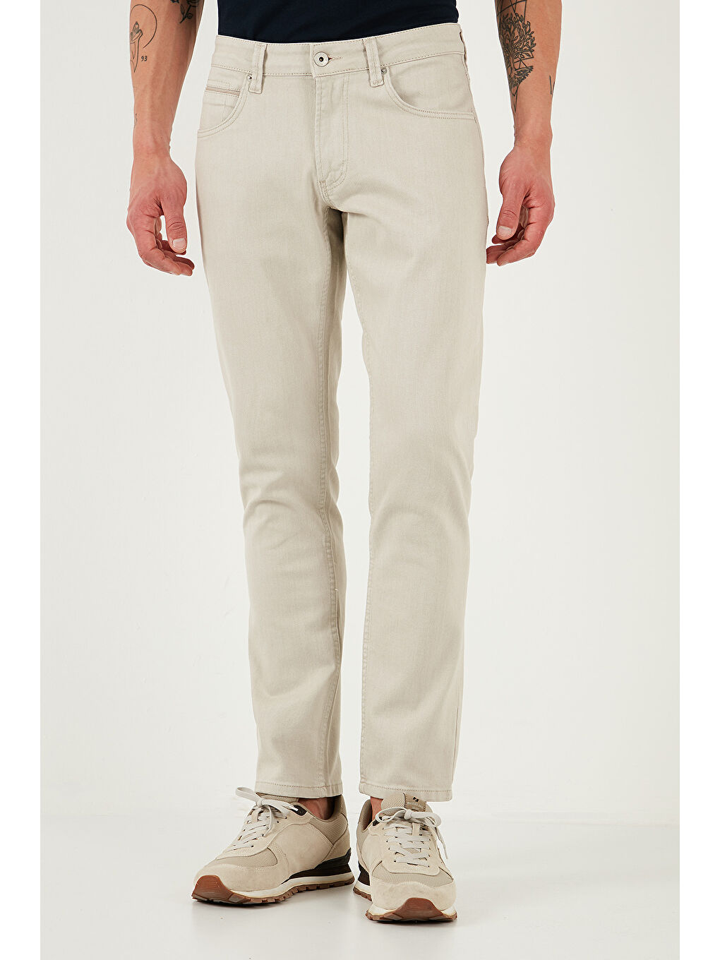 Bej Pamuklu Regular Fit Normal Bel Boru Paça Jeans 2211S66PARMA-1