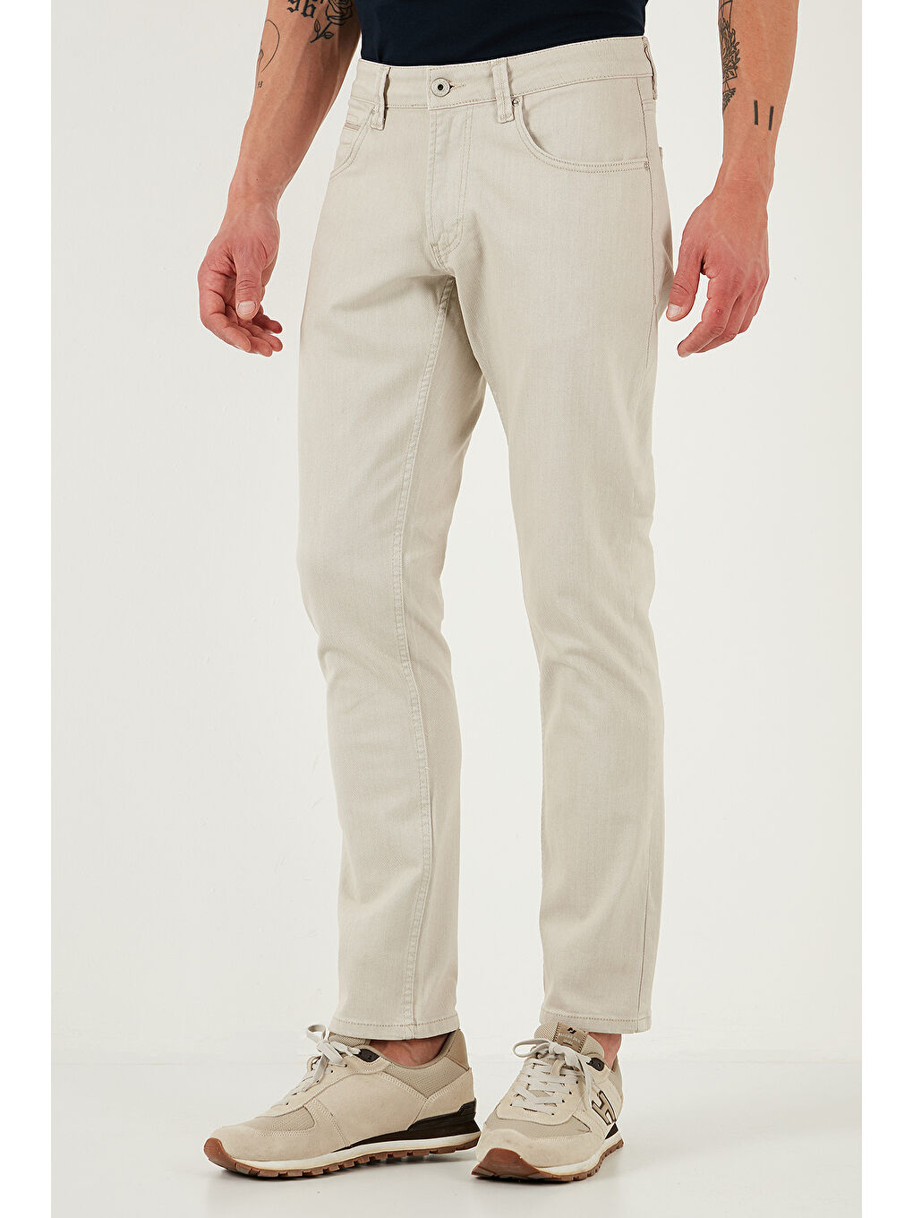 Bej Pamuklu Regular Fit Normal Bel Boru Paça Jeans 2211S66PARMA-2