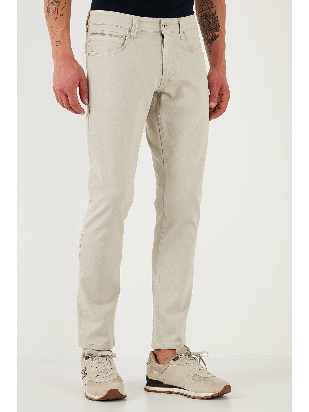 Bej Pamuklu Regular Fit Normal Bel Boru Paça Jeans 2211S66PARMA-3