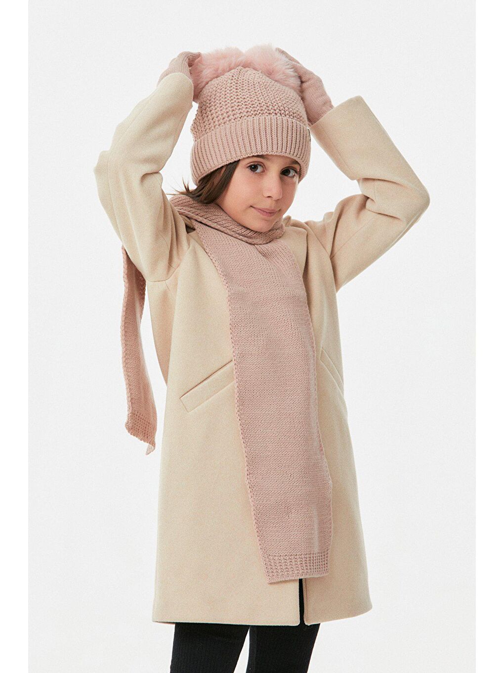 Pembe Basic Kız Çocuk Atkı Bere ve Eldiven Takımı-2