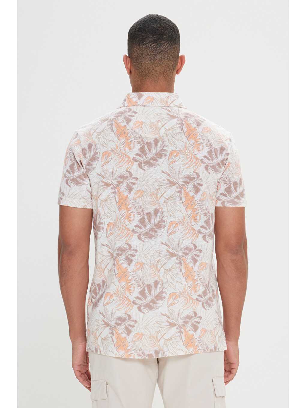 Erkek Ekru Slim Fit Dar Kesim Polo Yaka Baskılı Tişört-3