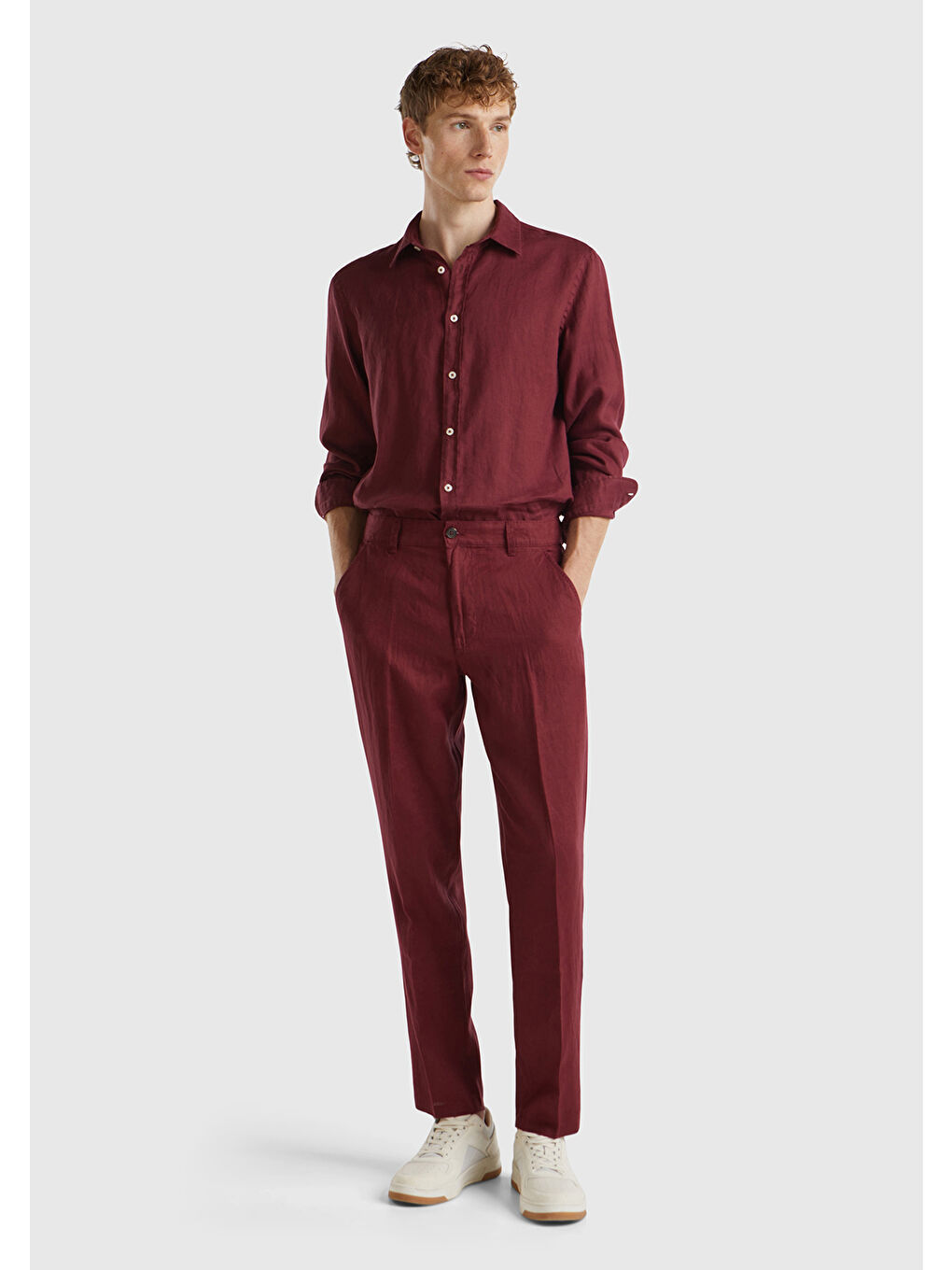 United Colors Of Benetton Erkek Bordo %100 Keten Pantolon - 4