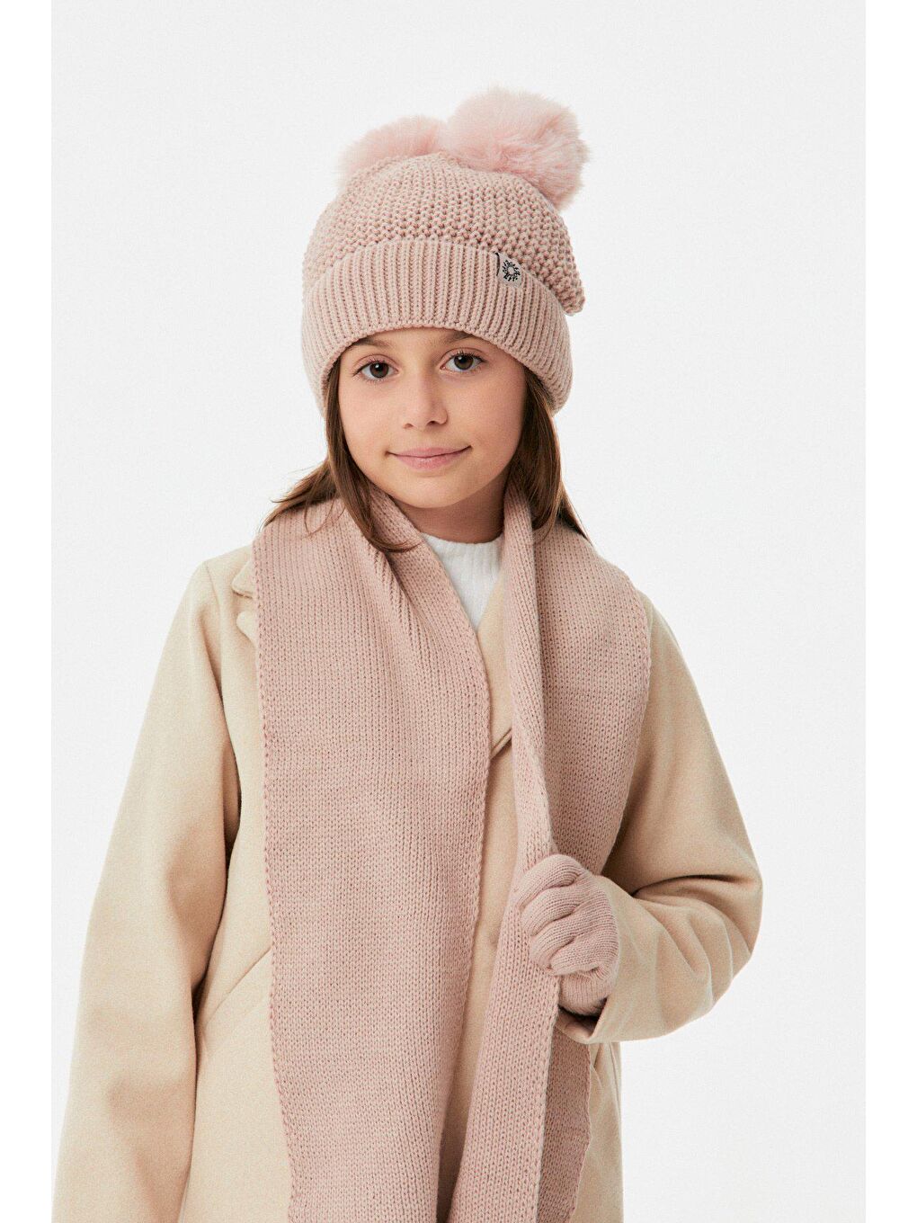 Pembe Basic Kız Çocuk Atkı Bere ve Eldiven Takımı-3