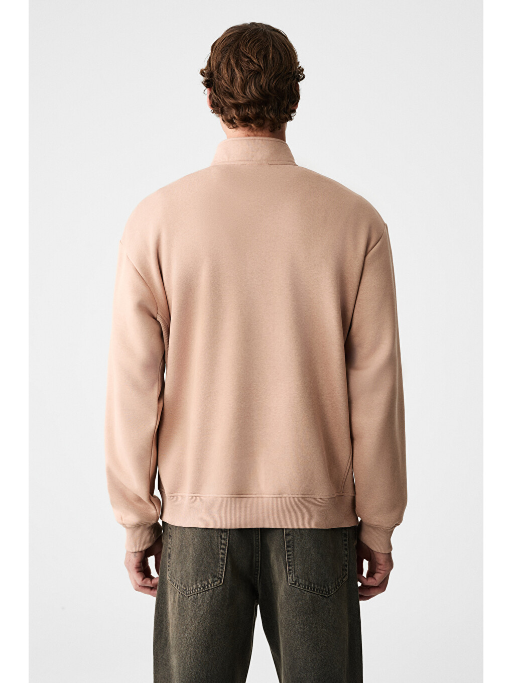 Bej BAXTER Erkek Dik Yakalı Fermuarlı Relaxed VİZON Sweatshirt-5