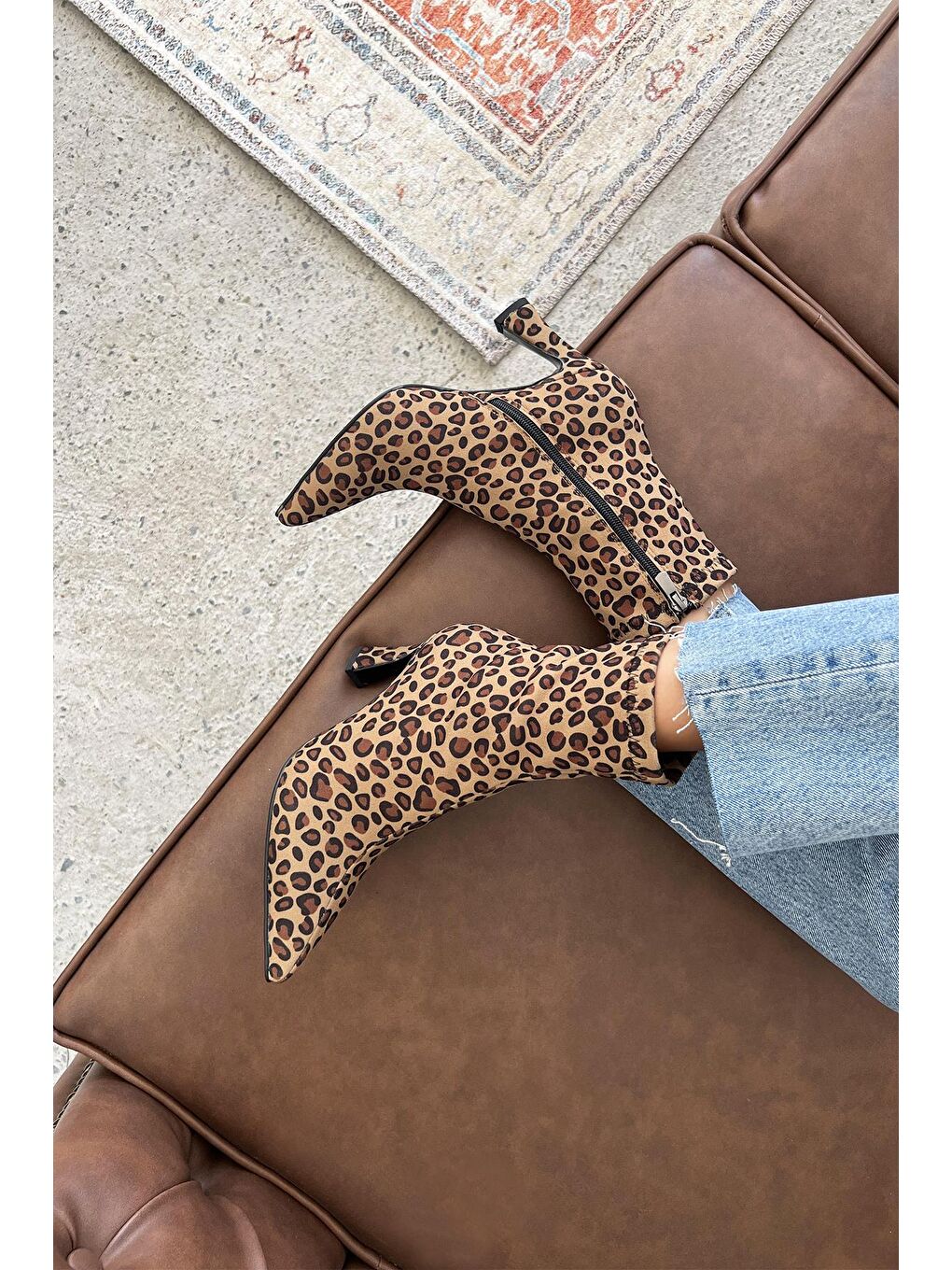 Kahverengi Poppin Kadın Pino Ökçe  Kumaş Bot Leopar-3