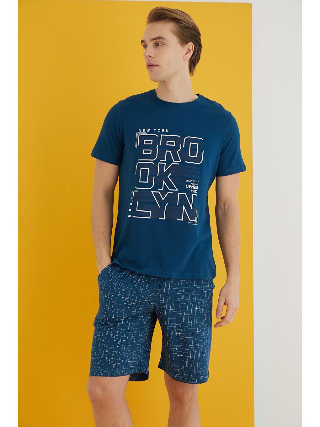 Mavi Penye Erkek Şort Takım 7502-10