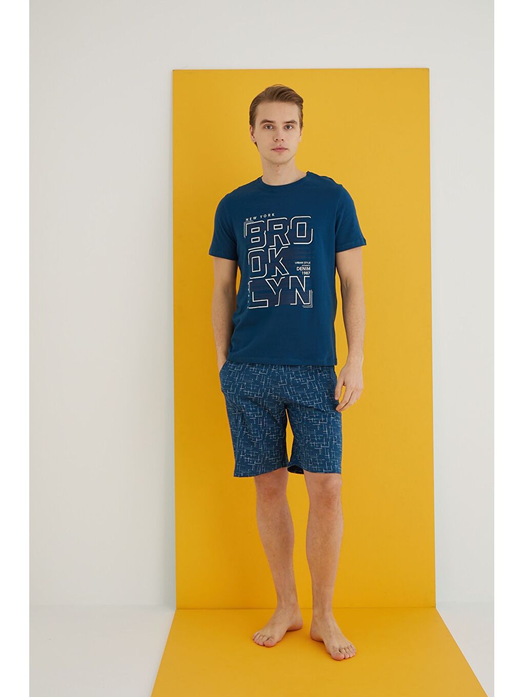 Mavi Penye Erkek Şort Takım 7502-10-1