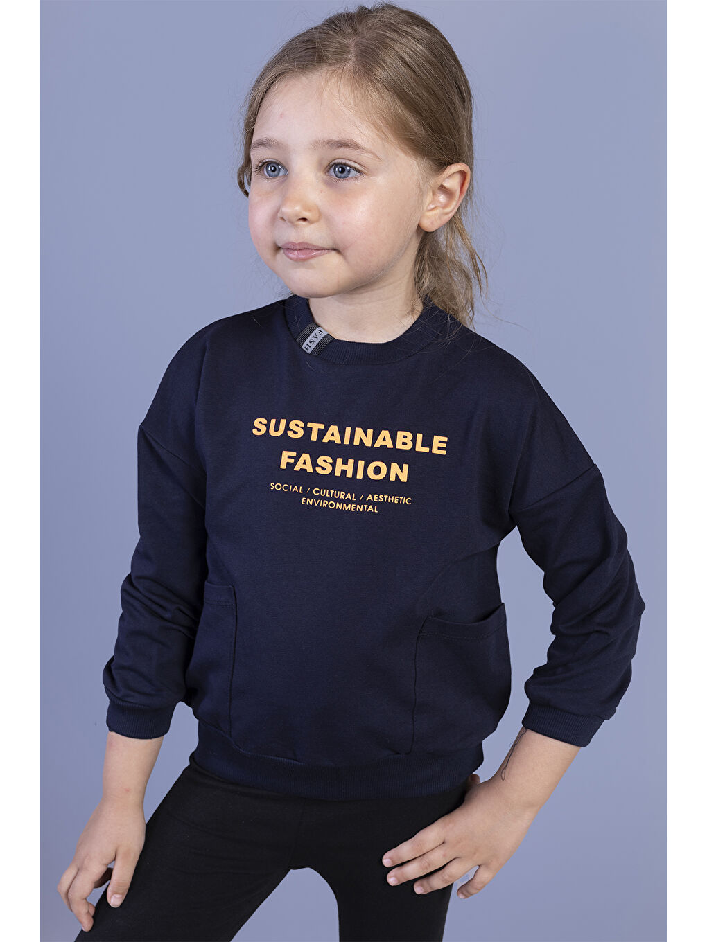 Toontoykids Lacivert Kız Çocuk Cep Detaylı Baskılı Sweatshirt