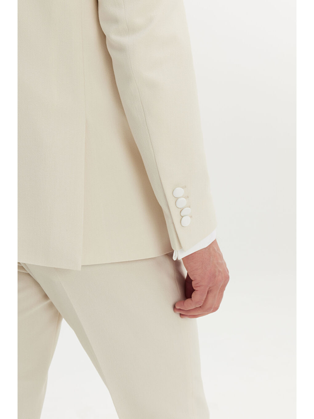 Erkek Ekru Slim Fit Dar Kesim Çıkma Şal Yaka Kapak Cepli Esnek Damatlık Smokin Takımı-5