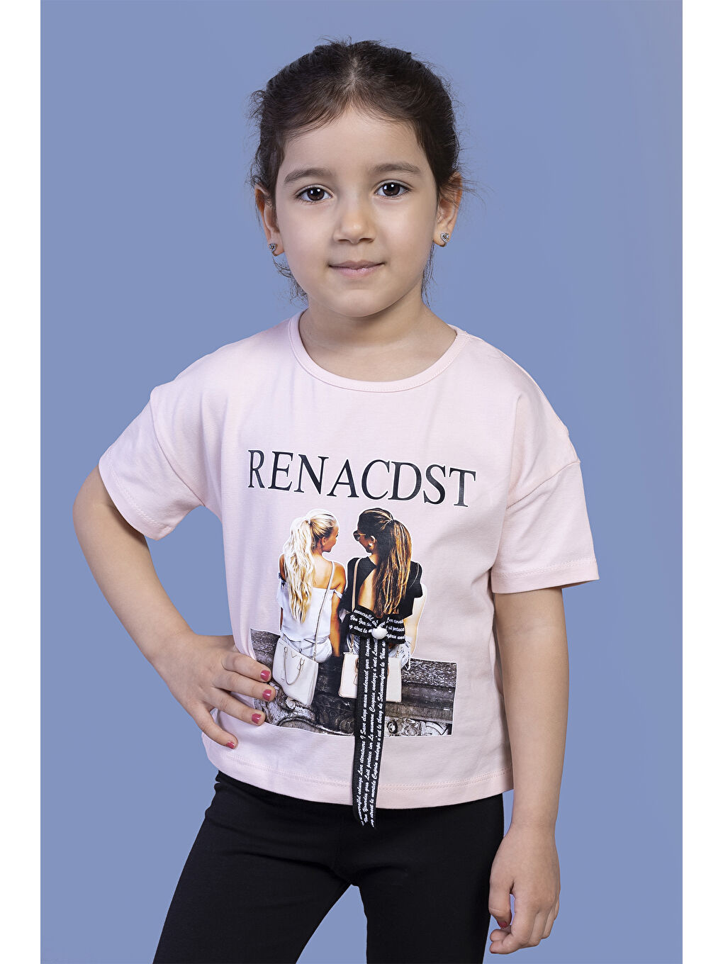 Pembe Kız Çocuk Dijital Baskılı Arkası Detaylı Tişört