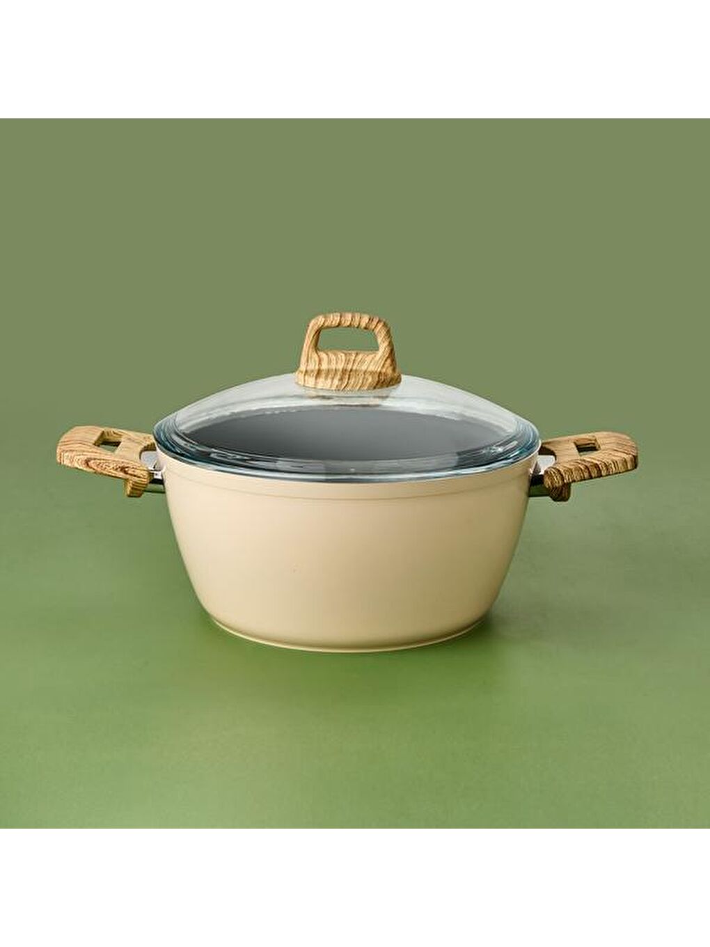 Seramik Derin Tencere - Beyaz / Kahverengi - 24 cm-1