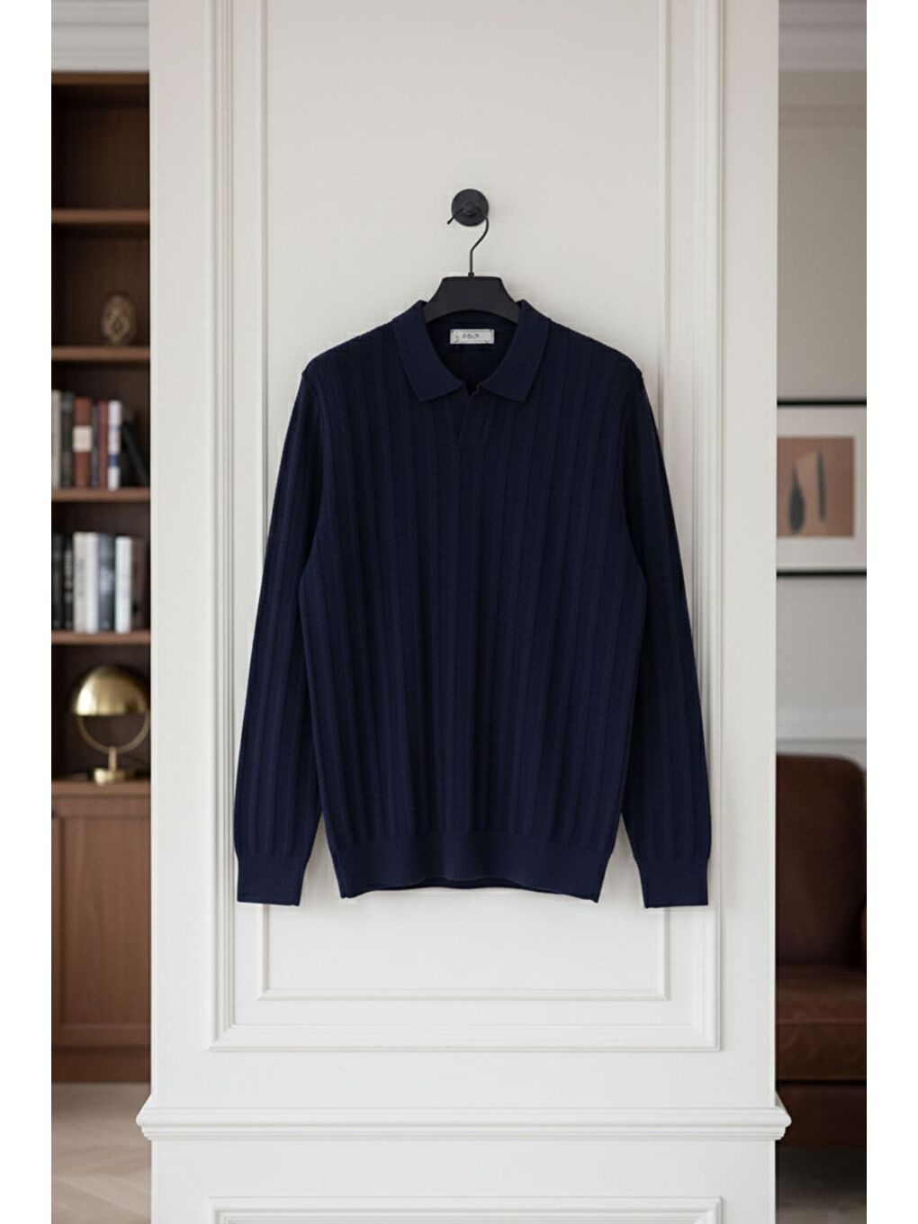 Lacivert Polo Yaka Desenli Erkek Triko Kazak-3