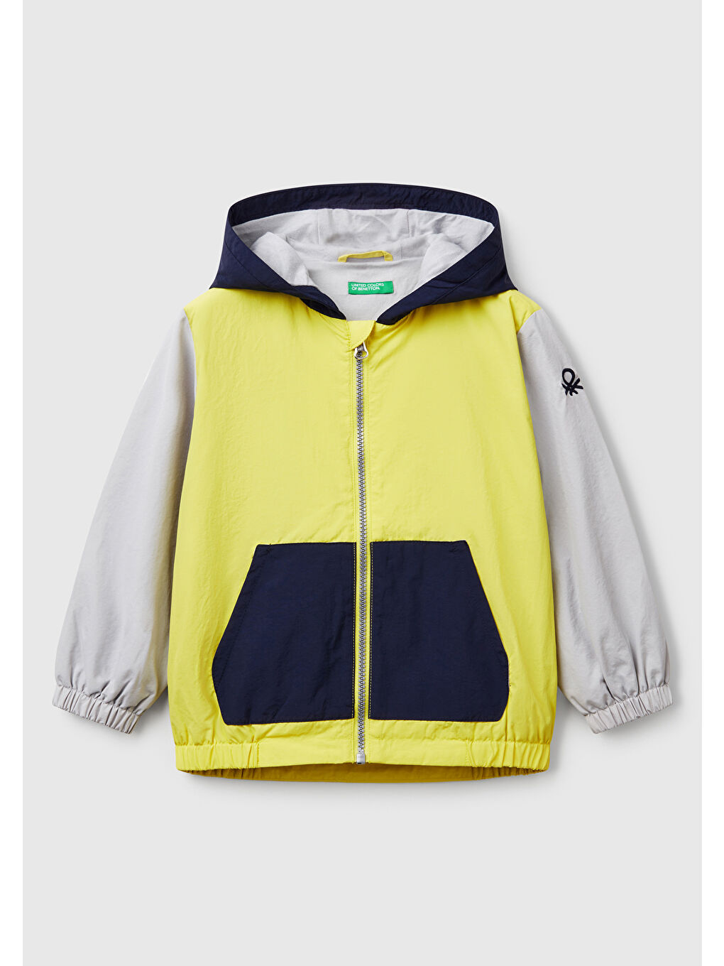 Erkek Çocuk Sarı Kolu Logo Detaylı Astarlı Kapüşonlu Yağmurluk