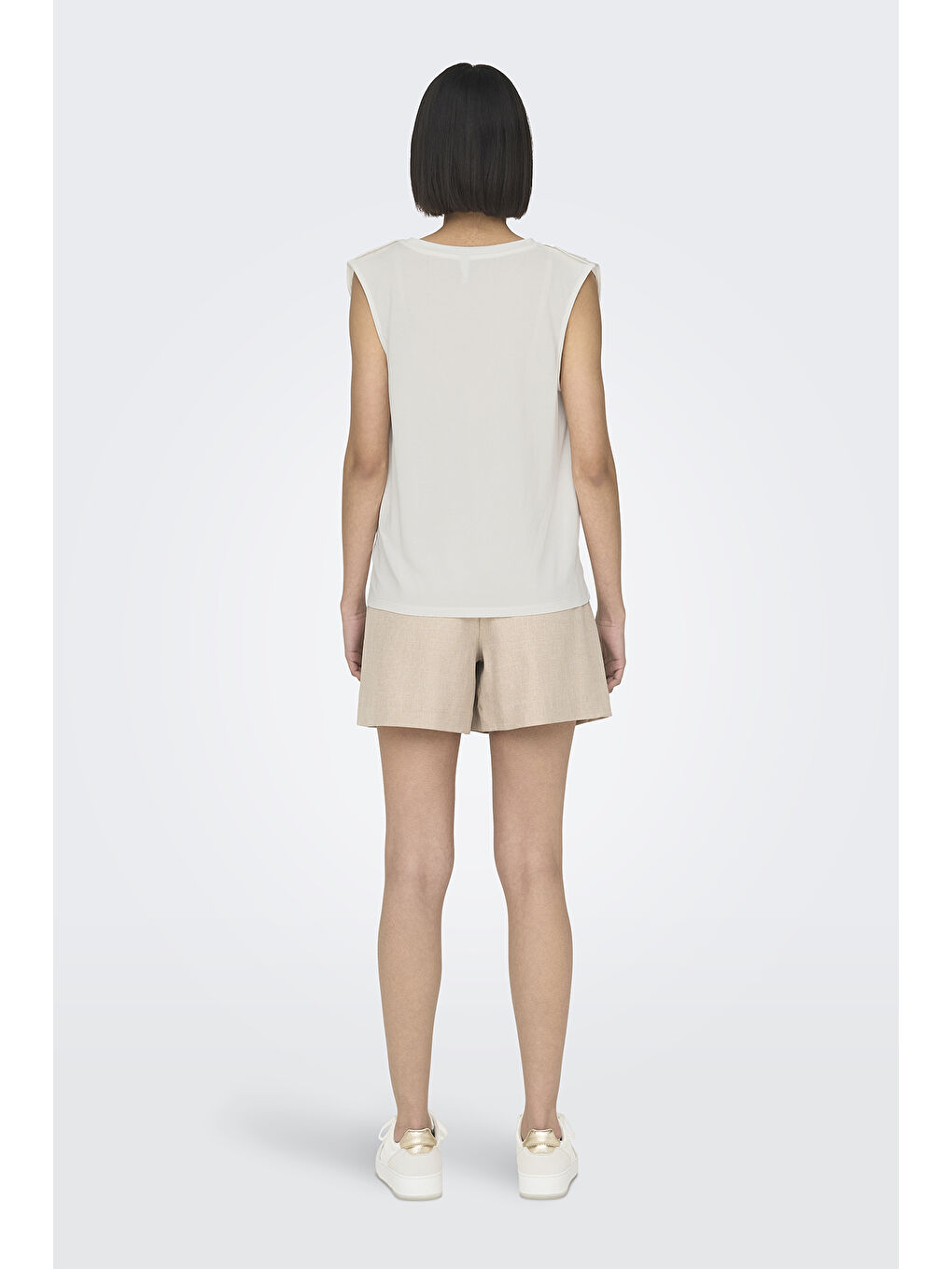 Ekru Onlfree Modal Karışımlı Regular Fit Bisiklet Yaka Kolsuz Kadın T Shirt 15290313-4