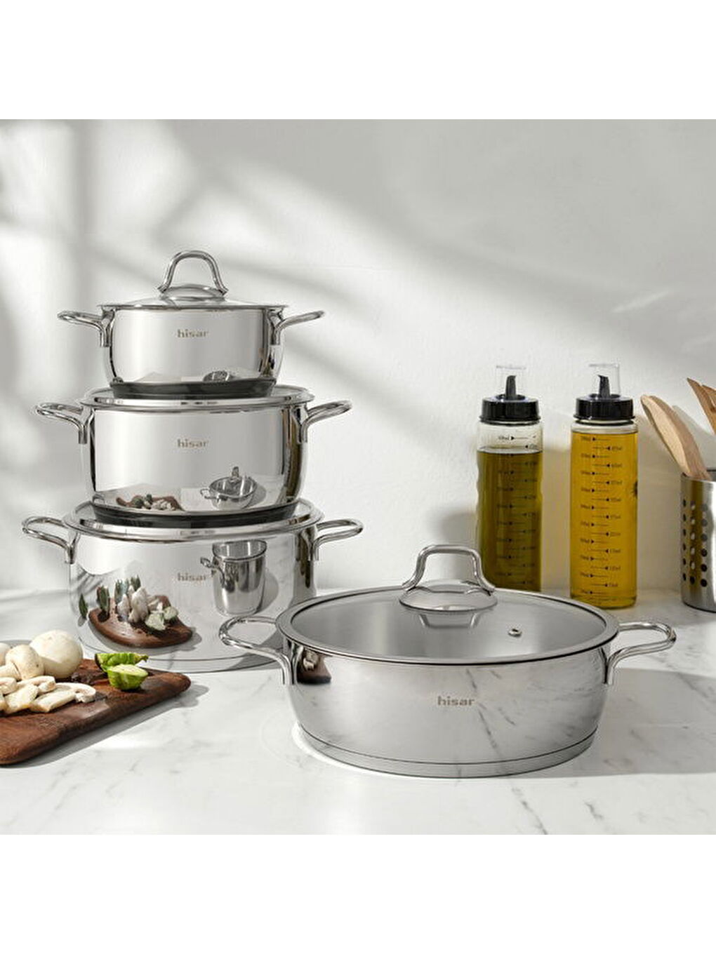 Gri Teos 8 Parça Çelik Tencere Seti - Inox