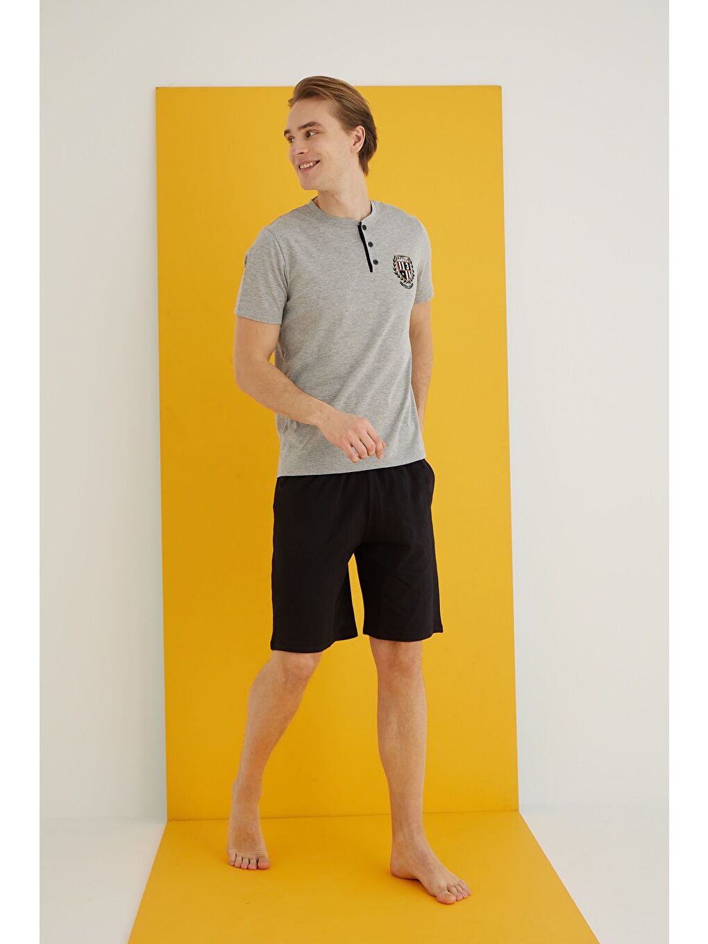 Gri Penye Erkek Şort Takım 7502-15-1