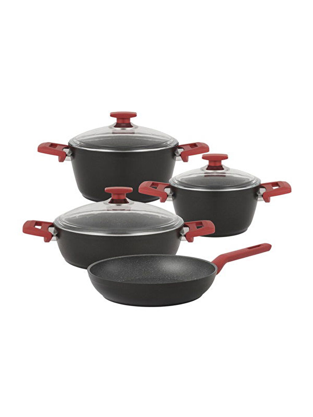 Nova 7 Parça Granit Tencere Seti - Siyah / Bordo-1