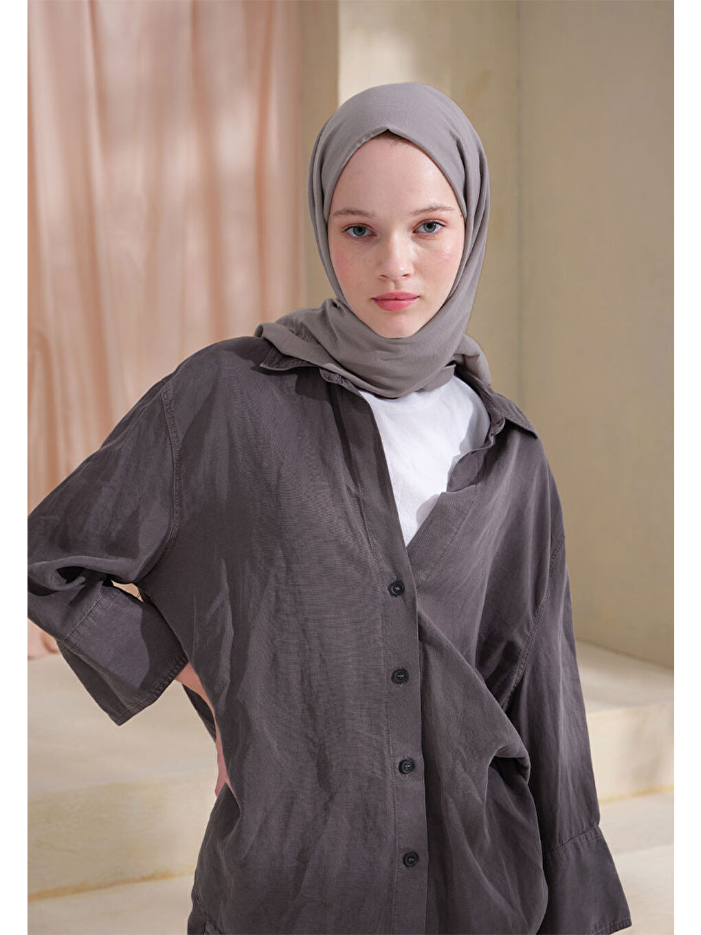 Gri Pamuk Crash Şal Gümüş-4