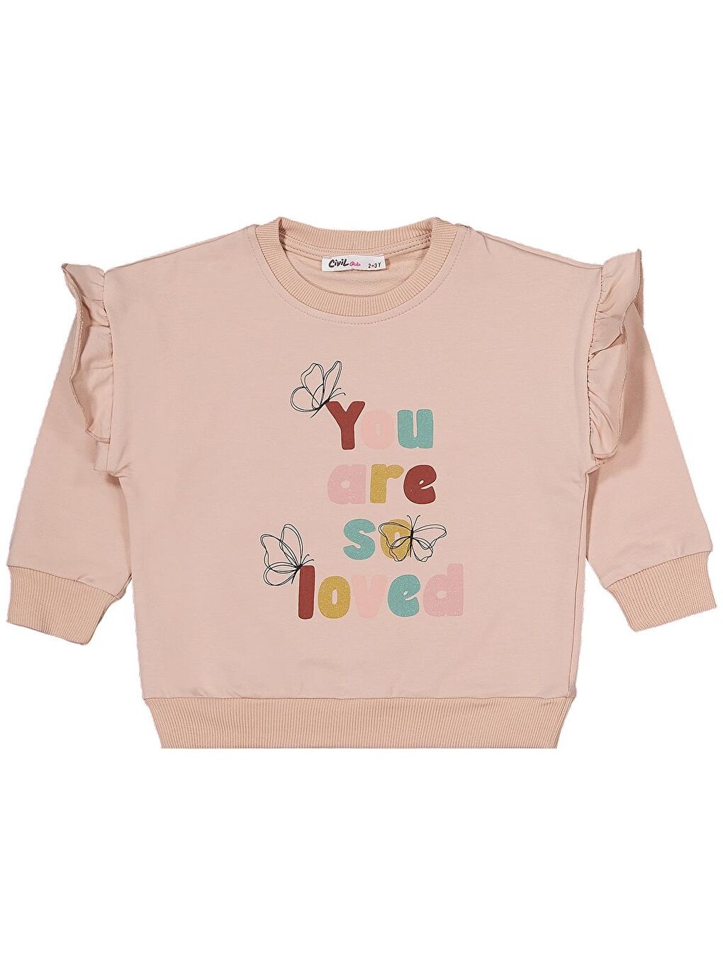 Beyaz Girls Kelebek Baskılı 3'lü Set 2-5 Yaş Sweatshirt - Standart-1