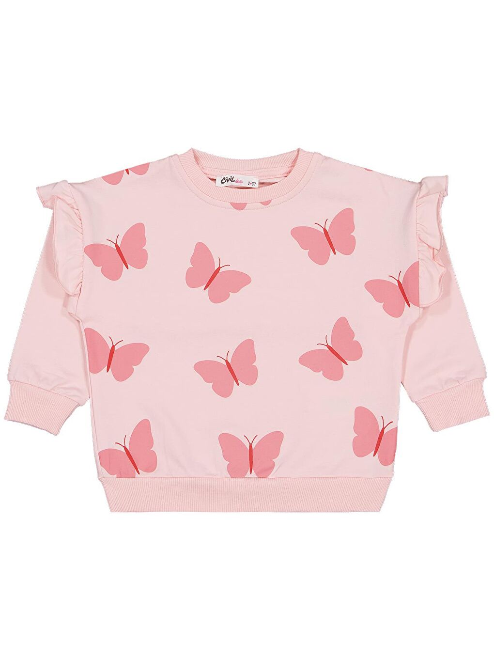 Beyaz Girls Kelebek Baskılı 3'lü Set 2-5 Yaş Sweatshirt - Standart-2
