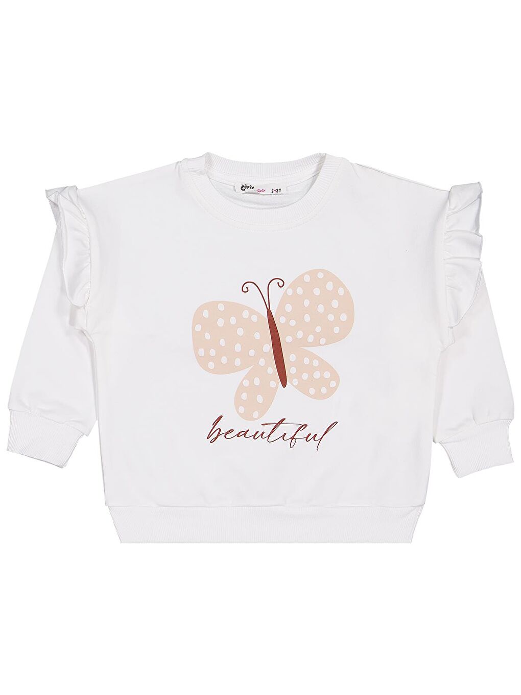 Beyaz Girls Kelebek Baskılı 3'lü Set 2-5 Yaş Sweatshirt - Standart-4