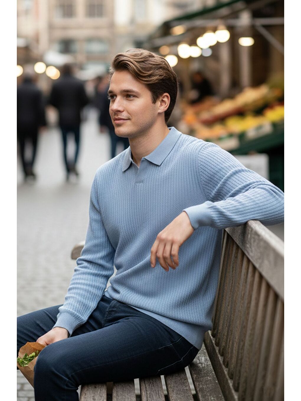 Mavi Erkek Polo Yaka Elastanlı Triko Kazak