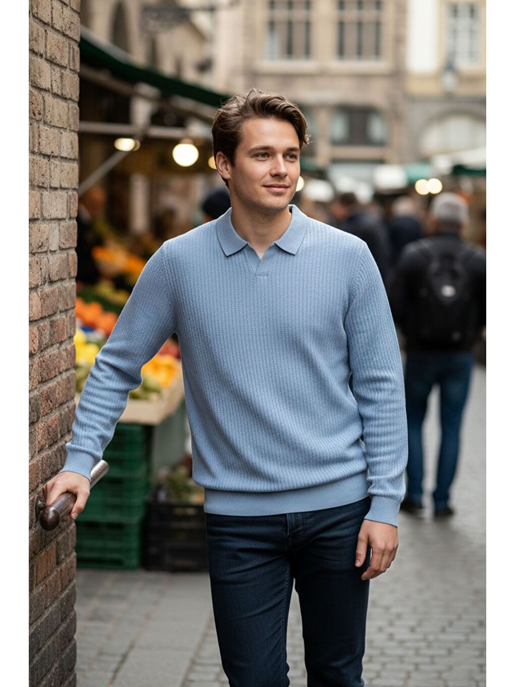 Mavi Erkek Polo Yaka Elastanlı Triko Kazak-1