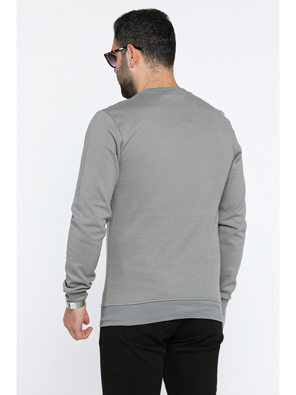 Mishar İtalia Gri Bisiklet Yaka Kabartmalı Erkek Sweatshirt - 2