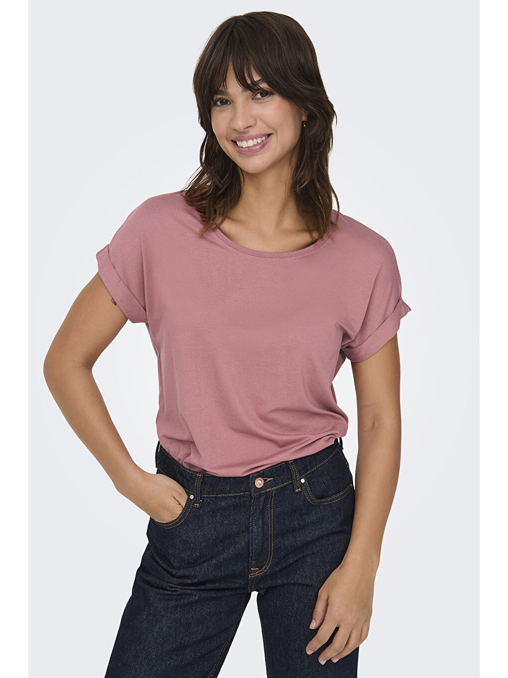 Bordo Regular Fit Bisiklet Yaka Onlmoster Kadın T Shirt 15106662-2