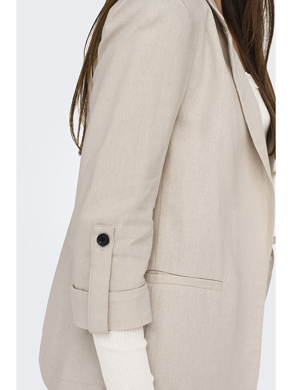 Ekru Onlcaro Keten Karışımlı Loose Fit Apaş Yaka Truvakar Kol Blazer Ceket 15312199-4