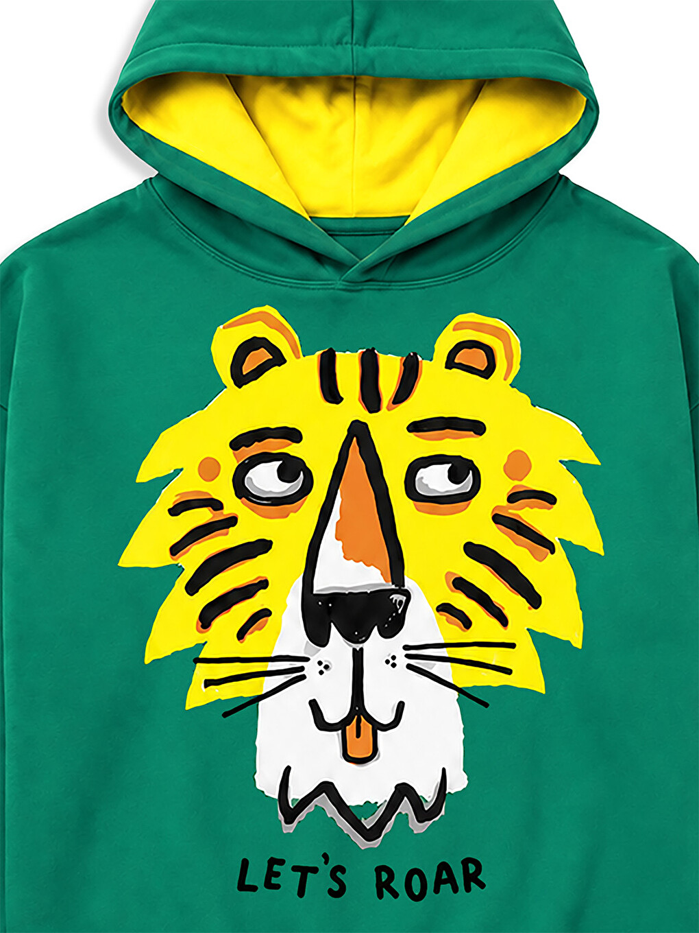 Yeşil Erkek Çocuk Kapüşonlu Sweatshirt Kaplan Baskılı Oversize (3-8 Yaş-2