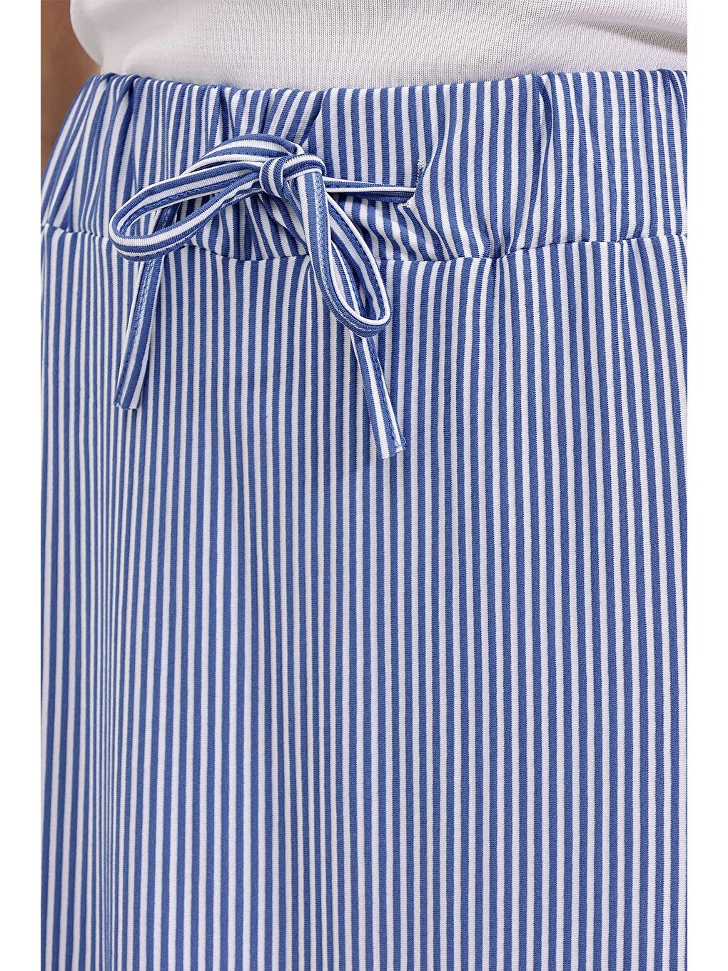 8006 Çizgili Uzun Etek - Mavi-2