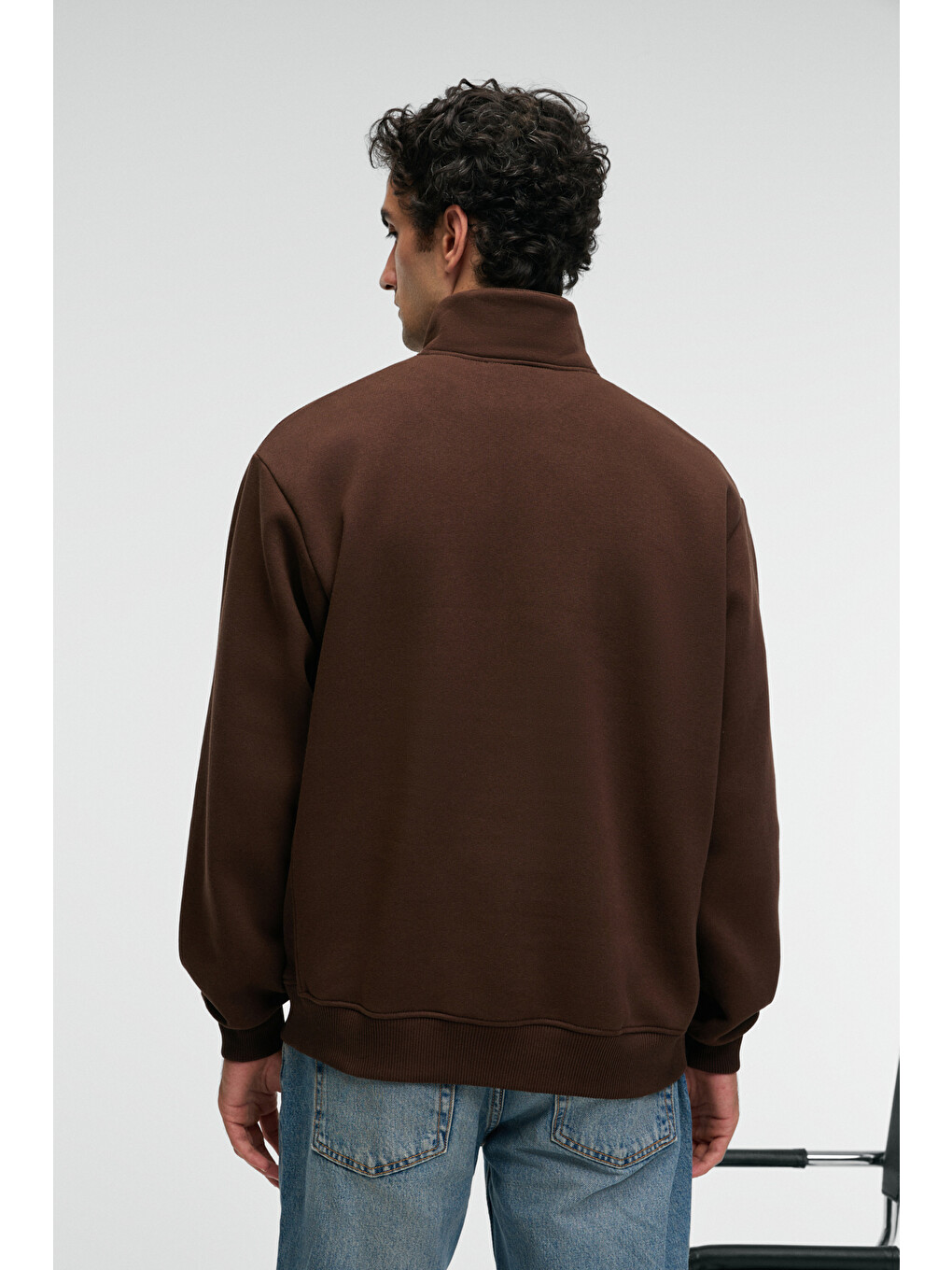Kahverengi BAXTER Erkek Dik Yakalı Fermuarlı Relaxed KAHVERENGİ Sweatshirt-5