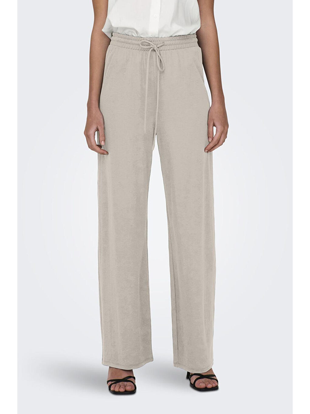 Ekru Onljany Regular Fit Yüksek Bel Geniş Paça Pantolon 15294429