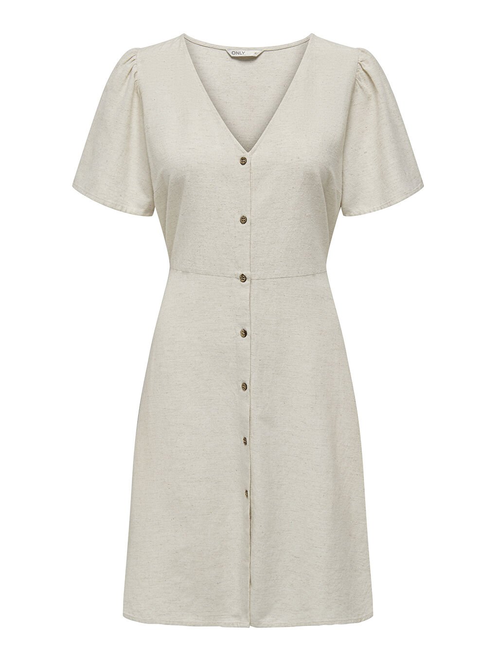 Bej Onlvita Keten Karışımlı Regular Fit V Yaka Kısa Kadın Elbise 15317914-5