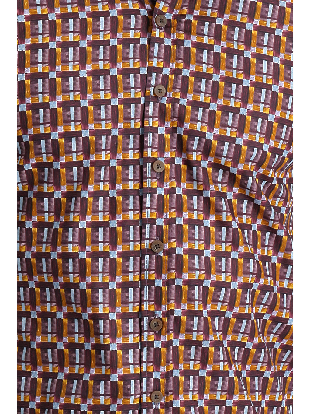 Bordo Kısa Kol Slim Fit Dar Kesim Baskılı Pamuk Gömlek-4