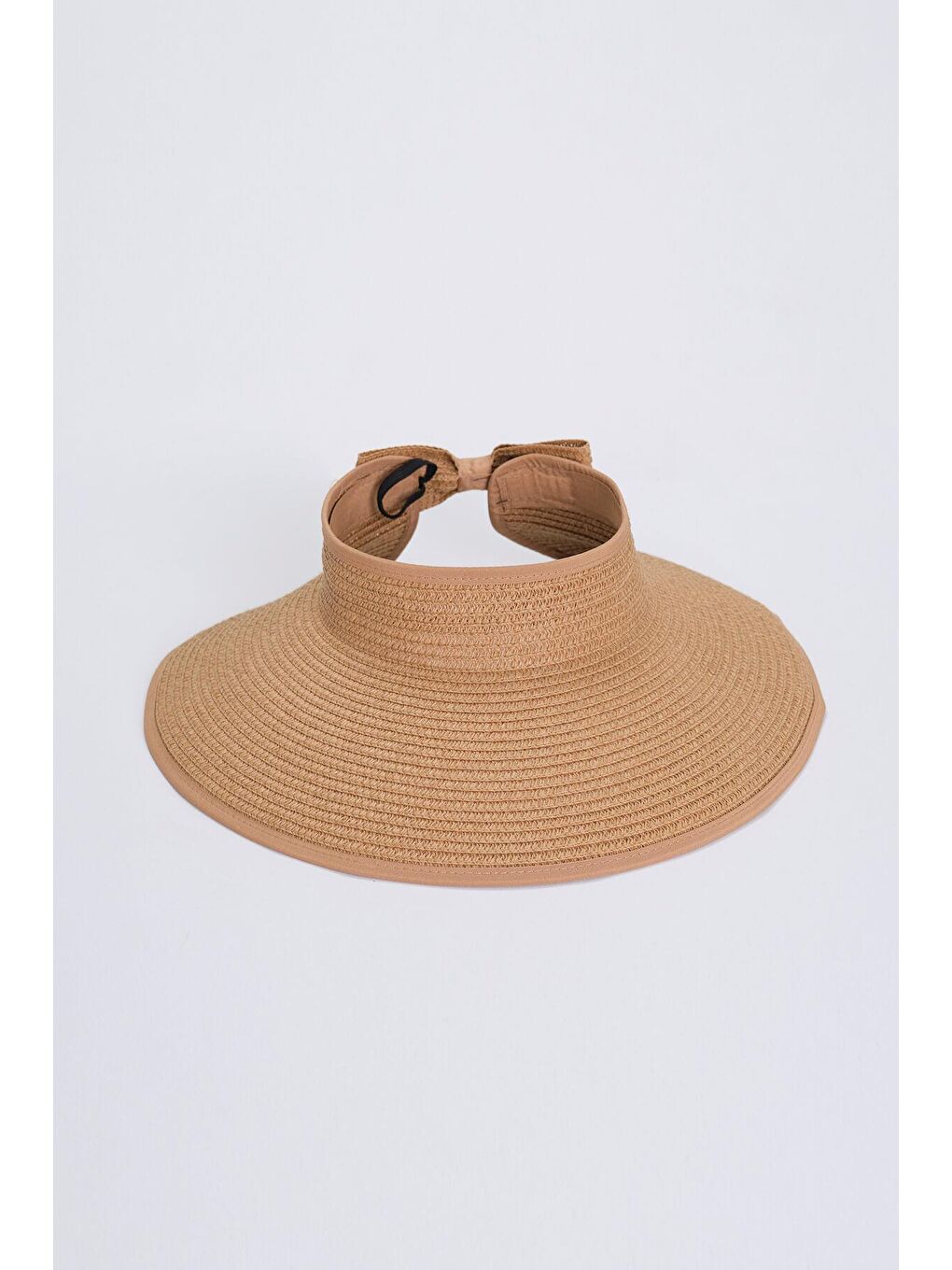 Kahverengi Fiyonk Detaylı Katlanabilir Sütlü Kahve Vizör Plaj Şapkası 17
