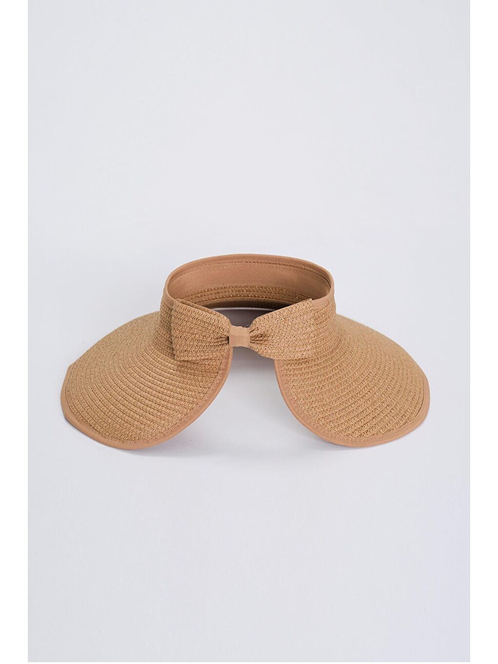 Kahverengi Fiyonk Detaylı Katlanabilir Sütlü Kahve Vizör Plaj Şapkası 17-1