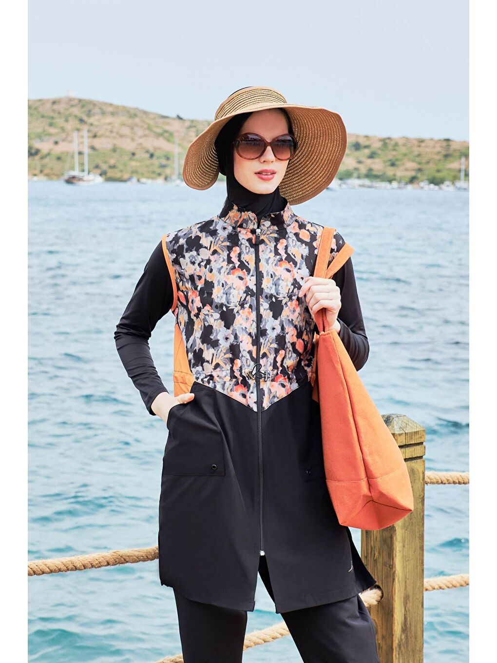 Kahverengi Fiyonk Detaylı Katlanabilir Sütlü Kahve Vizör Plaj Şapkası 17-3