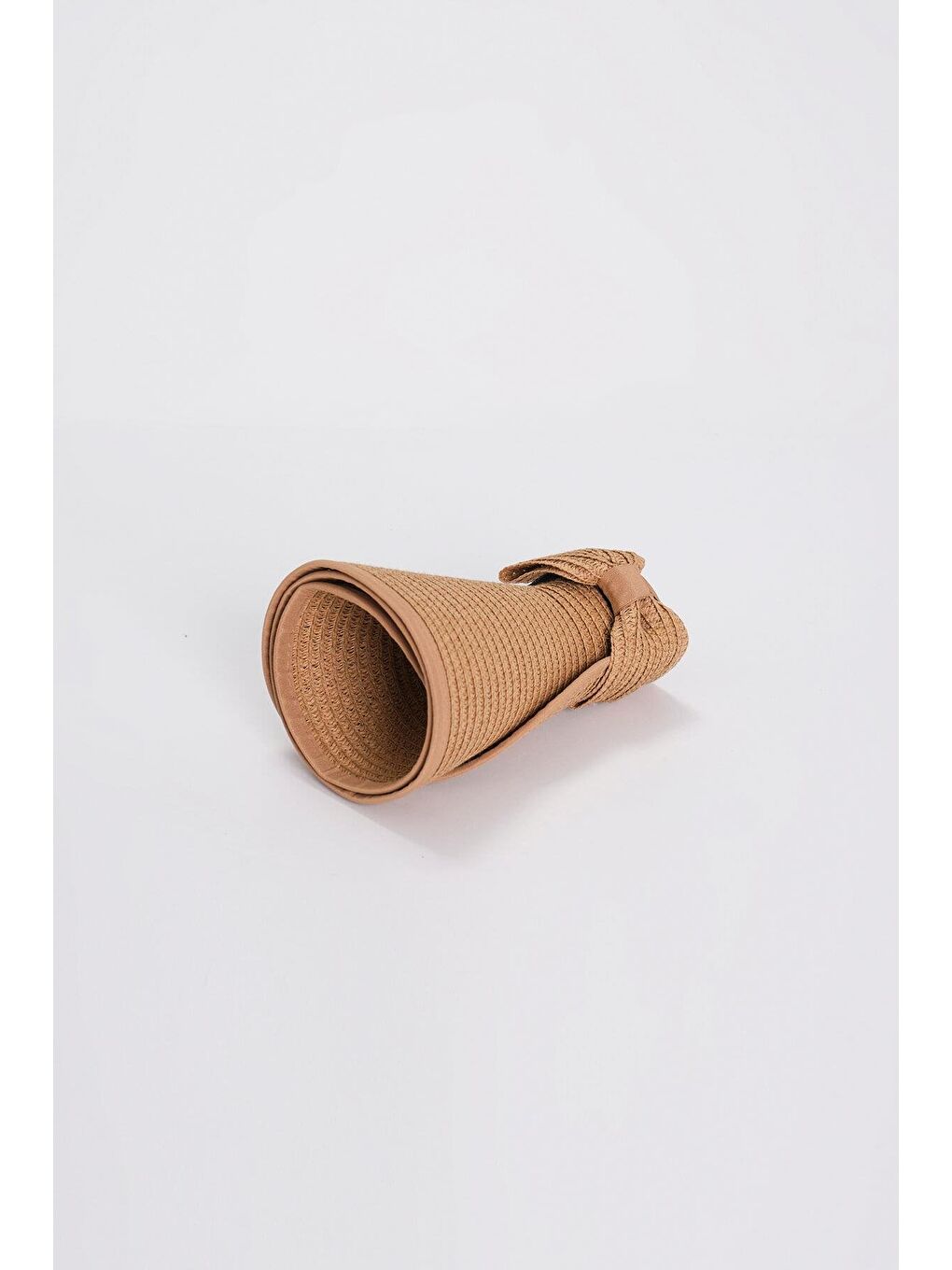 Kahverengi Fiyonk Detaylı Katlanabilir Sütlü Kahve Vizör Plaj Şapkası 17-4